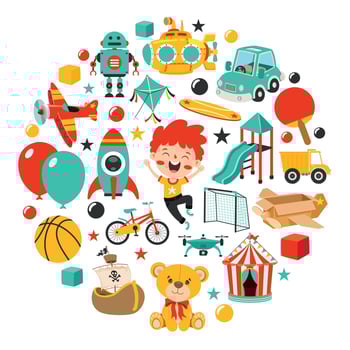 Set Of Various Colorful Toys vector