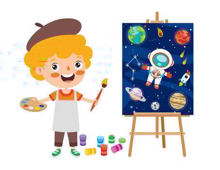 Funny Kid Coloring And Painting vector