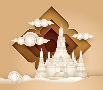 Wat Arun Temple paper art vector, Thailand Amazing, Thai Paradise vector, vector