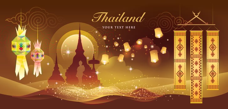 North Thai traditional, Hanging paper Lantern, Amazing Thailand Festival Vector, vector