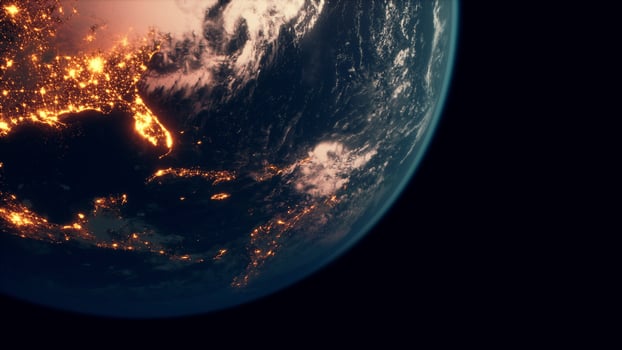 Sphere of nightly Earth planet in outer space photo