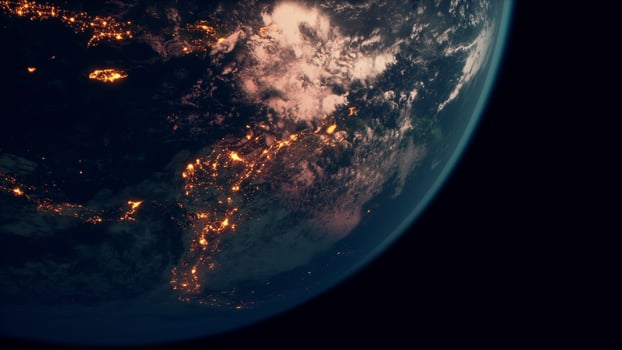 Sphere of nightly Earth planet in outer space photo