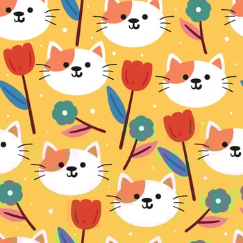 samless pattern cute cartoon cat and plant for fabric print, kids wallpaper and gift wrapping paper vector