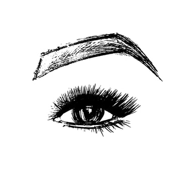 eye logo. makeup vector sketch. eyelashes eyebrow - illustration isolated on white background. look - black and white icon