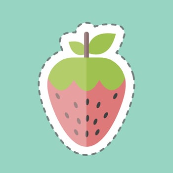 Strawberry Sticker in trendy line cut isolated on blue background vector