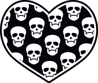 valentine skull with heart, grunge vintage design t shirts vector