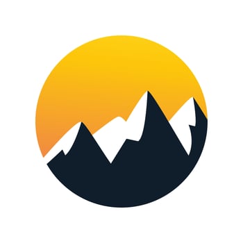 illustration mountain with sunset on circle modern logo icon vector