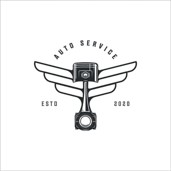 mechanic or piston with wings logo vintage vector illustration template icon graphic design. engineering service logo for company or garage business concept emblem and label symbol
