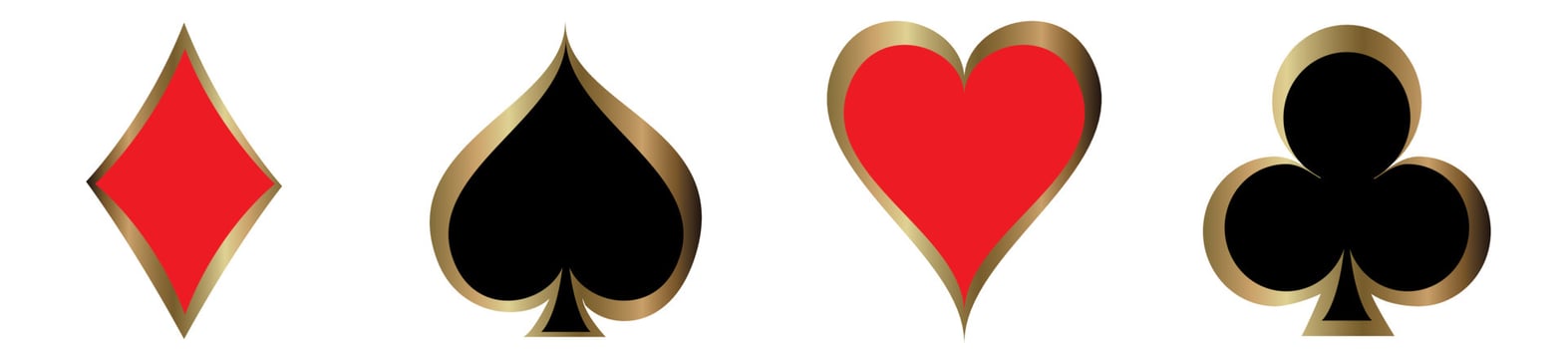 Set of round poker and casino icons. Suit golden deck of playing cards in the gold circle on black background vector