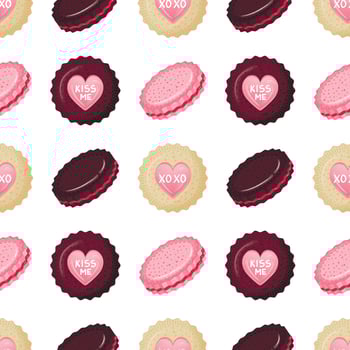 seamless pattern with butter cookies in the form of hearts. Ready print with sweets and desserts in glaze. vector