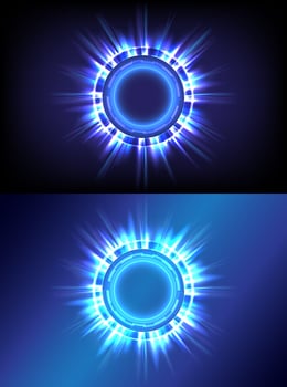 Technology glowing HUD circle. Light and sparking ring. Colorful tunnel. Bright border. Magic portal. Luminous and glint swirling. Vector illustrator. Digital Hi-tech and data engineer