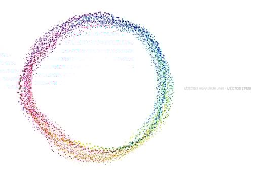 Abstract fluid dots particles on circle ring by colorful spectrum light colors isolated on white background vector