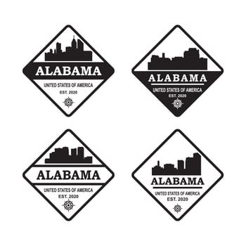 a set alabama skyline silhouette logo vector