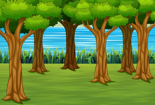 Forest background with a river landscape vector