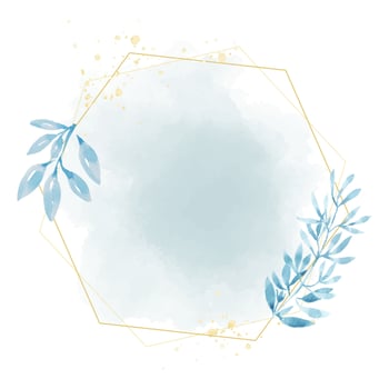 hand drawn blue leaf frame on watercolor blue splash background vector