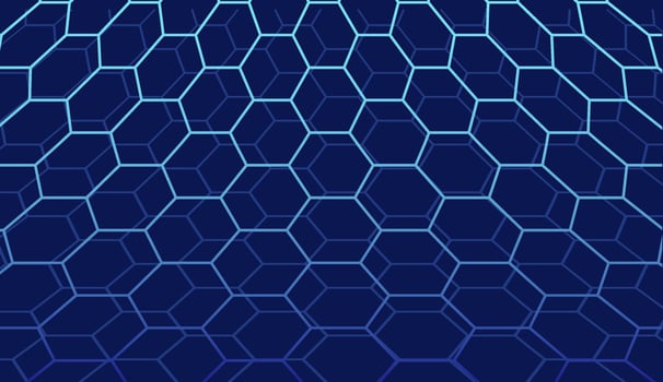 Abstract technology dark blue background from honeycomb, grid pattern. Design science tech outline. Vector illustration