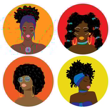 Set with flat girls. Portrait of a beautiful woman. Cartoon afro american girl vector