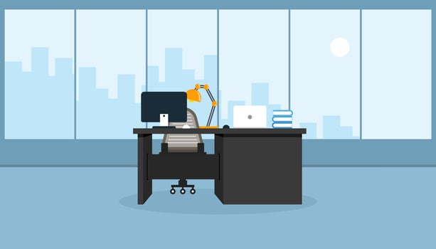 learning and teaching business office to work modern interior, office cabinet with computer colorful vector illustration in flat cartoon style vector design