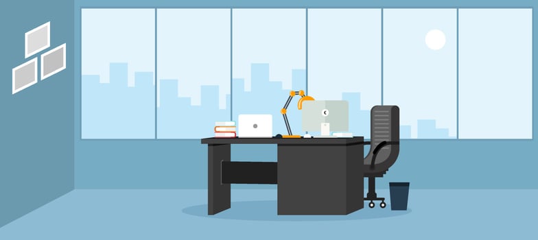 learning and teaching business office to work modern interior, office cabinet with computer colorful vector illustration in flat cartoon style vector design