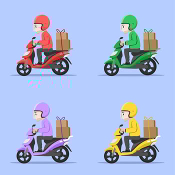Delivery Motorbike boy set color vector illustration