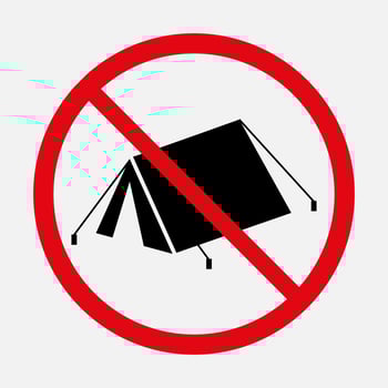 No camping sign. Tent prohibition vector icon isolated on white background.