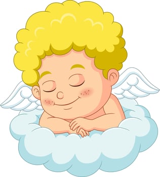 Cute little cupid cartoon sleeping on the cloud vector