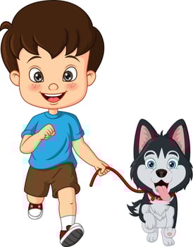 Cartoon little boy playing with dog vector