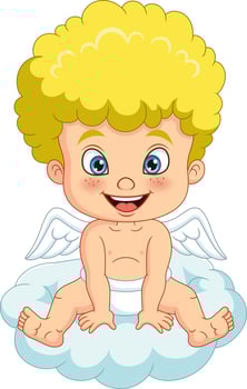 Cute little cupid cartoon sitting on the cloud vector