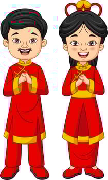 Happy chinese father and mother cartoon vector