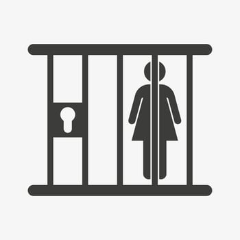 Woman in prison icon. Female jail vector illustration isolated on white background. Arrested woman.