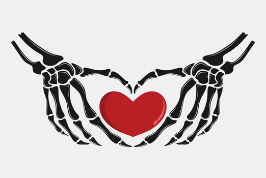 Skeleton hand showing heart shape. vector