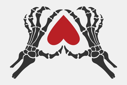 Skeleton hand showing heart shape. vector