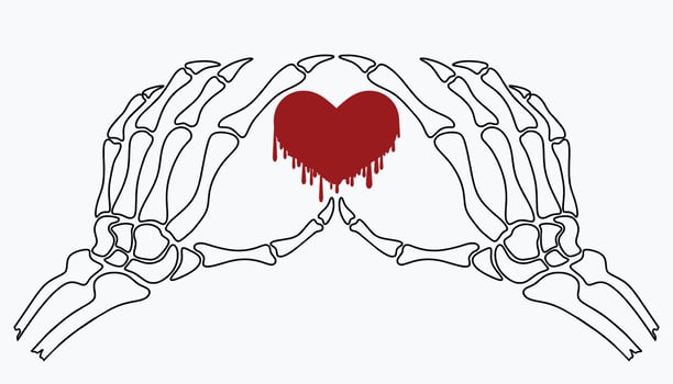Skeleton hand showing heart shape. vector