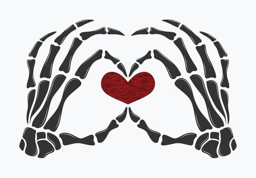 Skeleton hand showing heart shape. vector