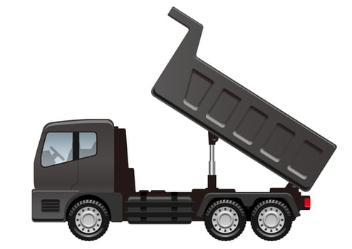 Black Dump Truck Isolated On A White Background, Vector Illustration.