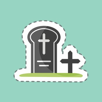 Graveyard Sticker in trendy line cut isolated on blue backgroundGraveyard Sticker in trendy line cut isolated on blue background vector