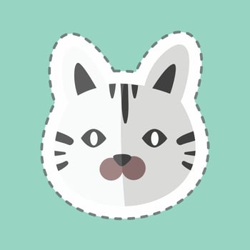 Cat Face Sticker in trendy line cut isolated on blue background vector