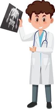 A male doctor holding x-ray film cartoon character on white background vector