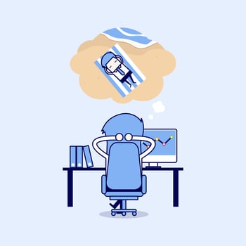 Businessman dreaming about vacation. Cartoon character thin line style vector. vector