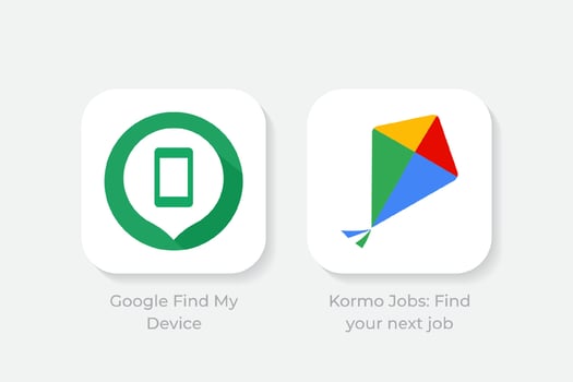 Google Find My Device and Kormo Jobs Find your next job logos illustration vector