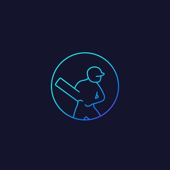 Cricket icon, player with bat, linear vector