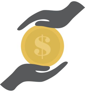 Coin dollar and hand vector