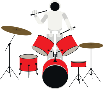 Robot playing music drum vector