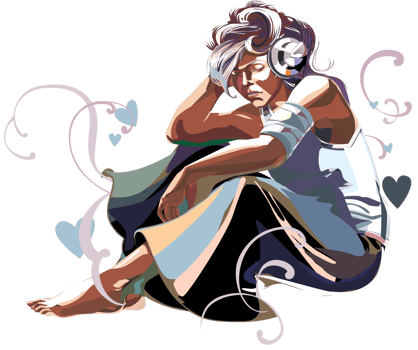Girl sit with headphone vector