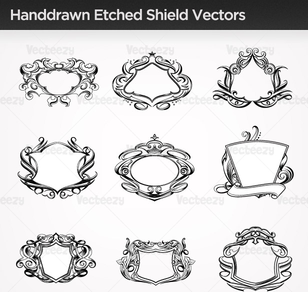 Handdrawnshieldsvect