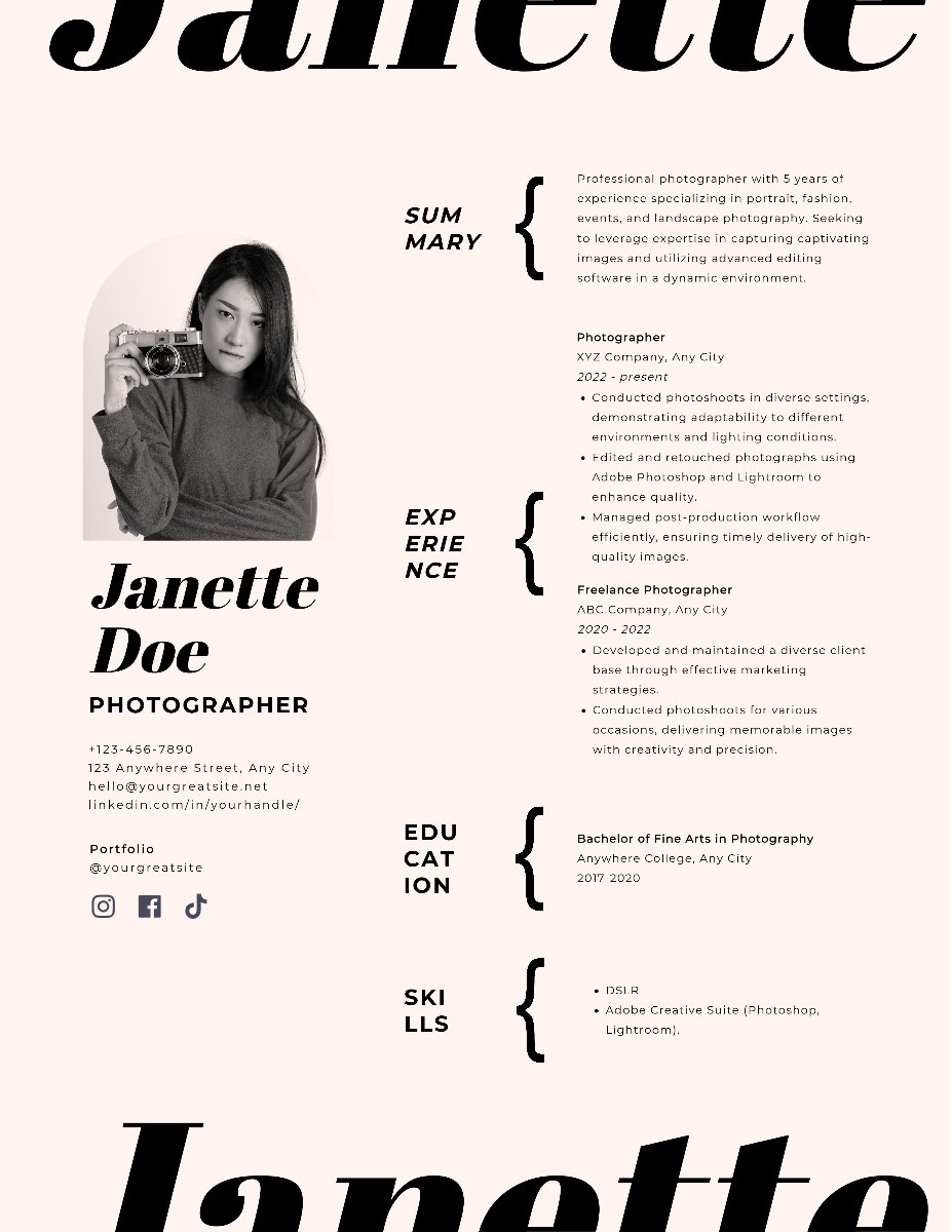 Monochrome Resume Part Time Jobs Experience Template