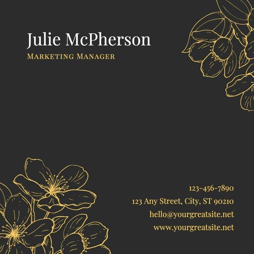 Brown & Gold Floral Square Business Card Template