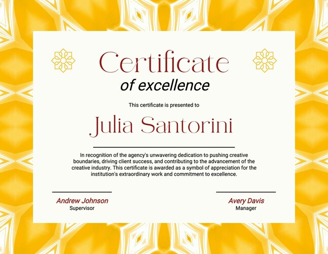 Yellow Abstract Creative Certificate