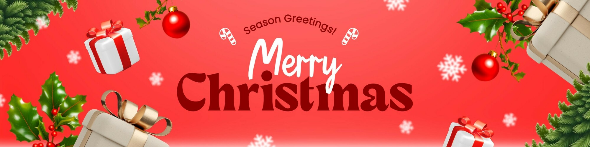 Red Green Minimalist Season Greetings with Gift and Mistletoe