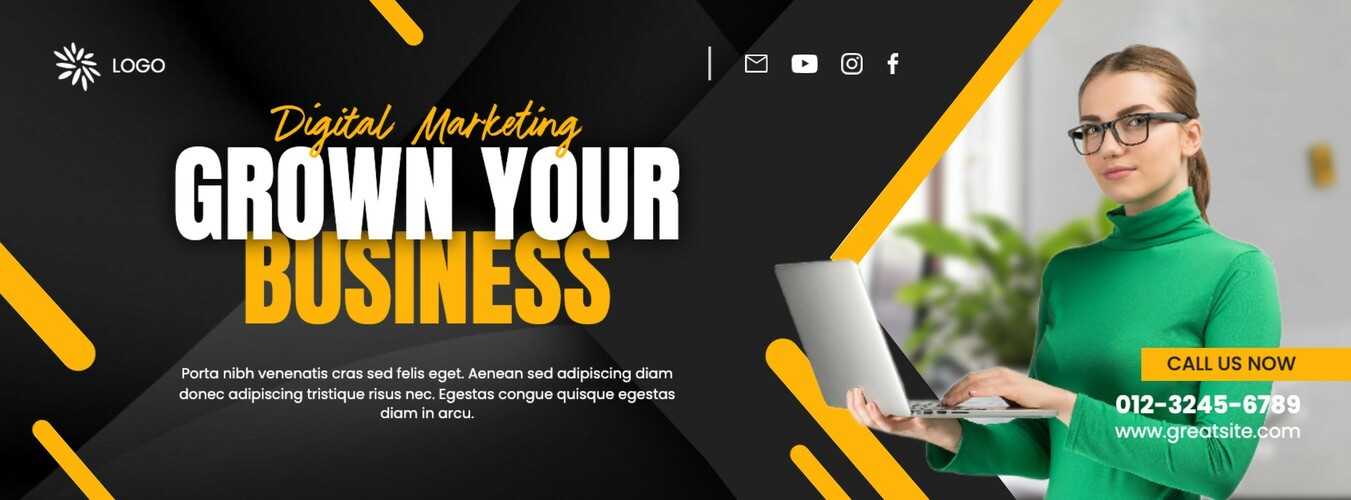 Yellow and Black Digital Marketing Facebook Cover